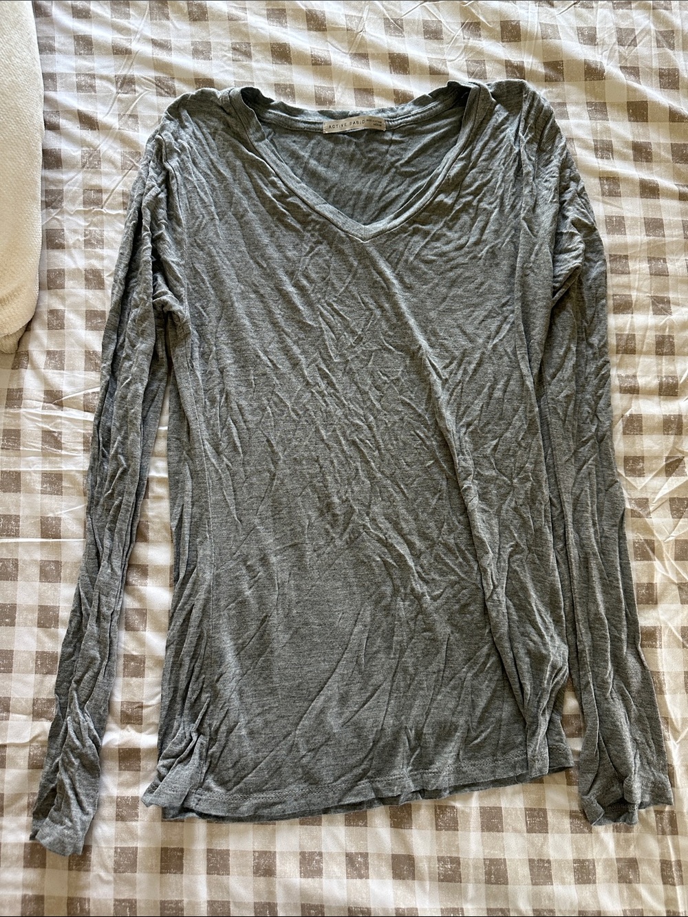 Active Basic Gray V-Neck Long Sleeve Top